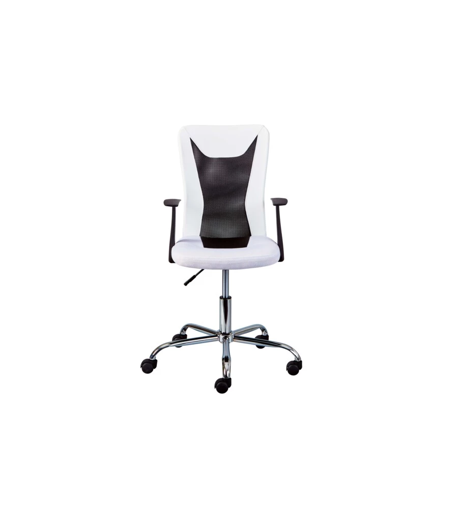 Poltroncina ufficio bianca con braccioli e ruote, 55x54,5x85-95 cm